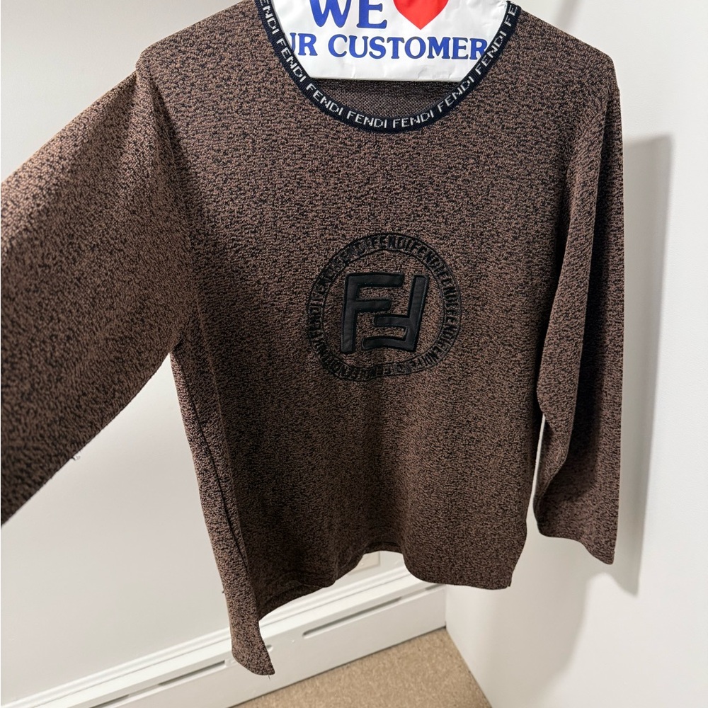 Fendi Women's Textured Brown Crew Neck Sweater